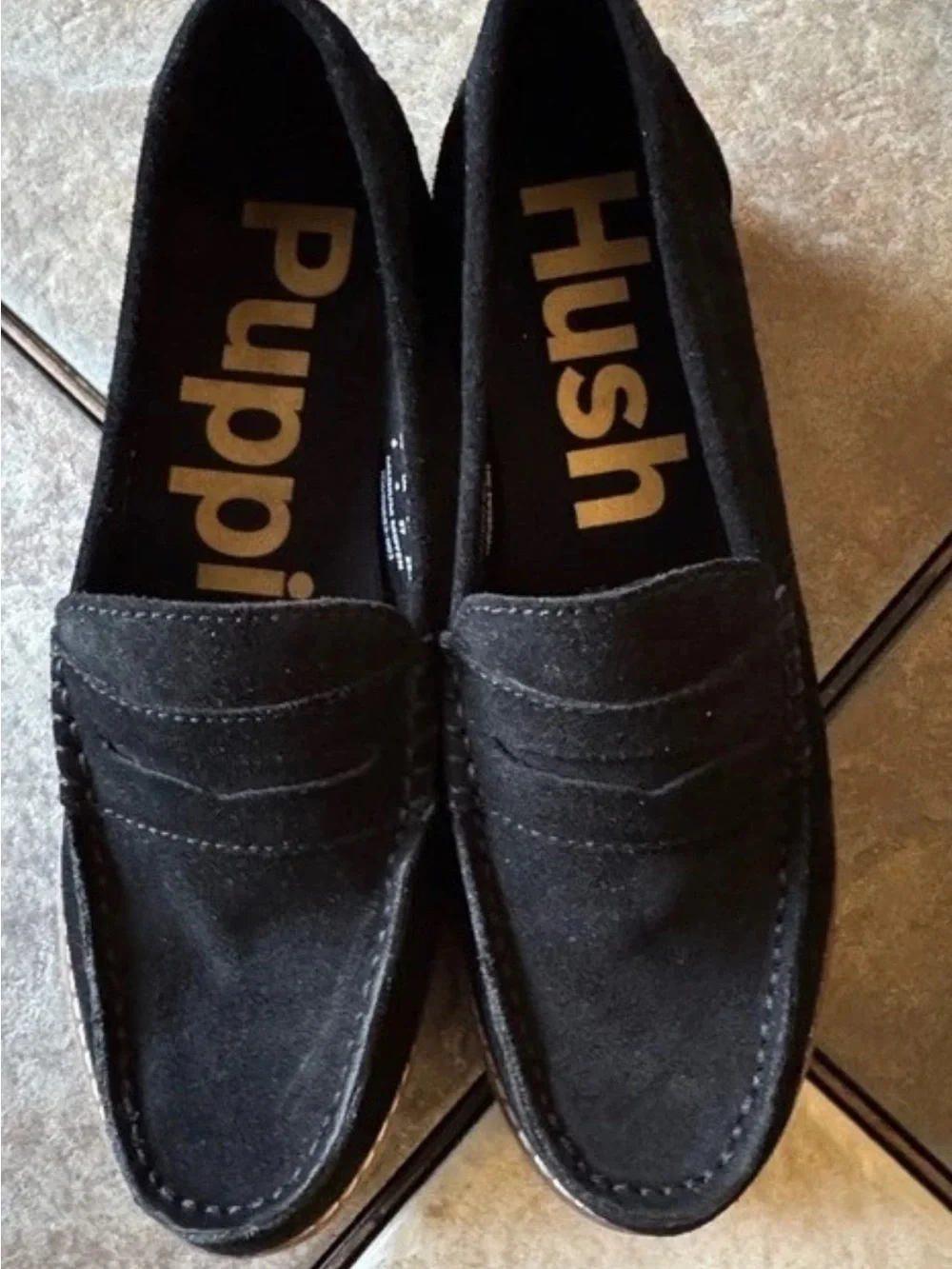 HUSH PUPPIES. NWOT. Sz6. Women's Black Suede Penny Loafers